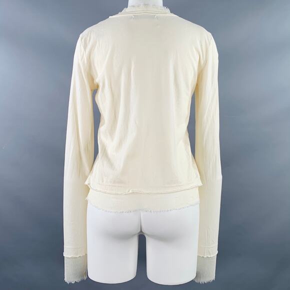 PEACHOO+KREJBERG Size S Cream Cotton Silk Contrast Trim Casual Top - Picture 4 of 6
